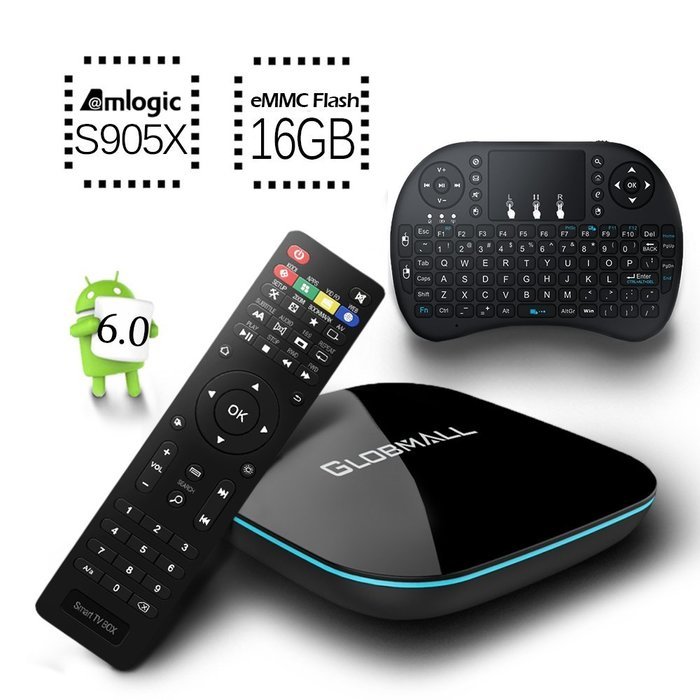 [Free Mini Keyboard] 2017 Model Globmall Android 6.0 TV Box, X2 Android TV Box Amlogic S905X 64 Bits 16GB ROM...