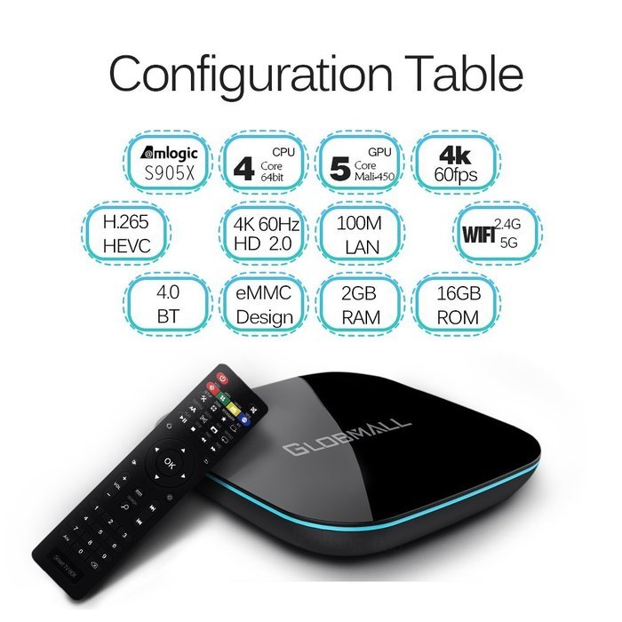 [Free Mini Keyboard] 2017 Model Globmall Android 6.0 TV Box, X2 Android TV Box Amlogic S905X 64 Bits 16GB ROM... N3