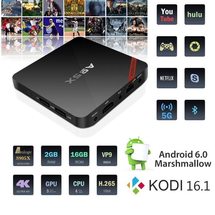 [2nd Generation]NEXBOX A95X Plus Android 6.01 TV Box Powered by Newest Amlogic S905X 64Bit Quad-core CPU with...