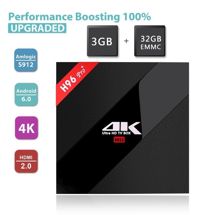 [3G+32G] KUAK H96 PRO+ Amlogic S912 OTT TV Box Android 6.0 KODI 16.1 Octa Core Streaming Media Player N5