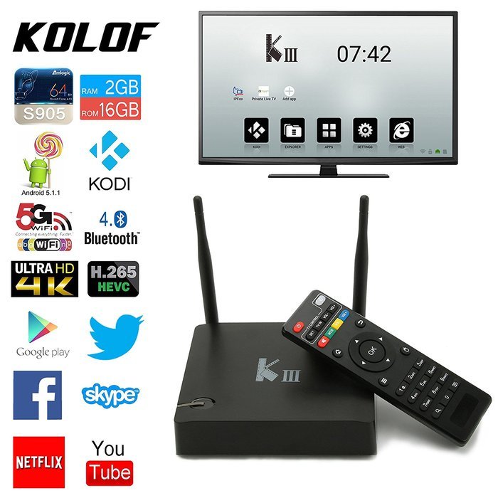 KOLOF KIII Amlogic S905 Quad Core OTT TV Box Android 5.1 KODI 16.1 2G RAM 16G ROM