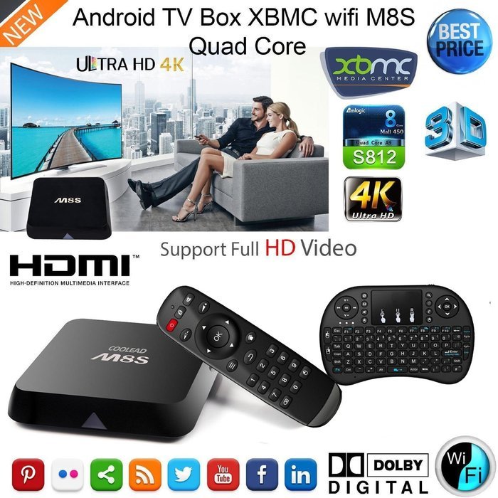 [Free Wireless Mini keyboard]COOLEAD M8S TV Box Amlogic S812 Quad Core Fully loaded Add-ons with KODI Cloud TV...
