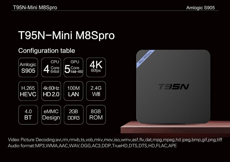 Easytone T95N Mini M8S Pro Kodi 16.0 Amlogic S905 Android 5.1 TV Box 4K Streaming Media Player 2GB/8GB with WiFi... N3