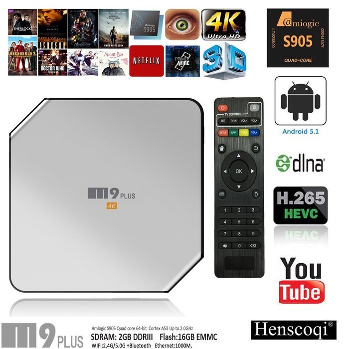 Henscoqi M9 Plus Android Smart TV Box Amlogic S905 2GB 16GB with Kodi 16.1 Support Dual Band WiFi 2.4GHz 5GHz...