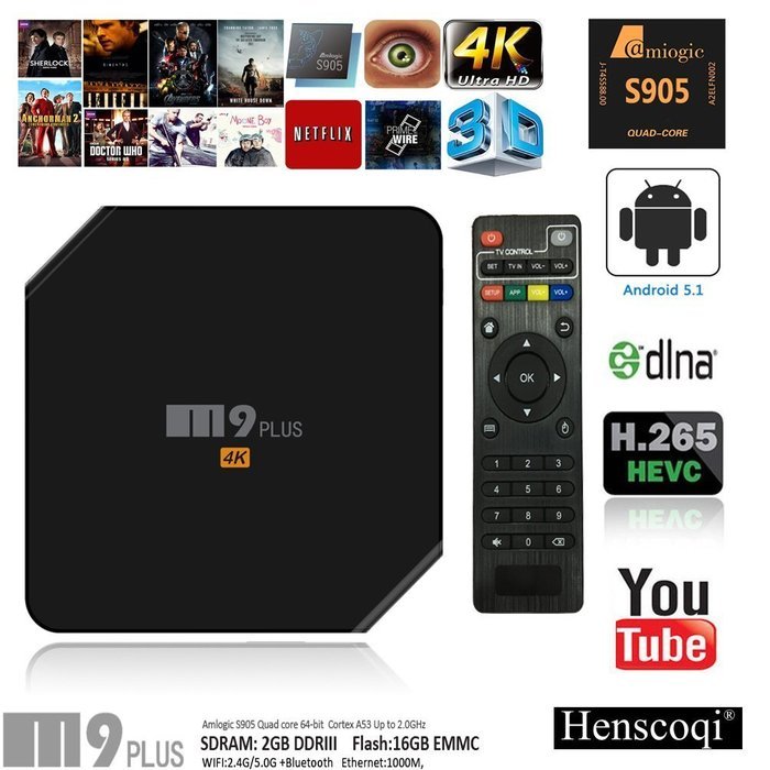 Henscoqi M9 Plus Android Smart TV Box Amlogic S905 2GB 16GB with Kodi 16.1 Support Dual Band WiFi 2.4GHz 5GHz... N9