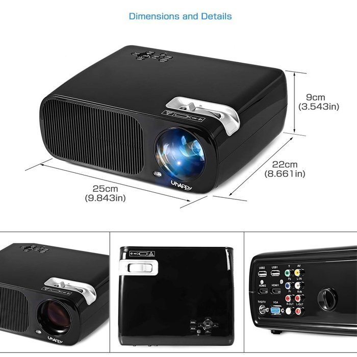 UhAPPy U - 20 LCD Video Projector, 2600 Lumens Home Cinema 5.0 Inch LCD TFT Display 1080P HD 3D (Black) N2