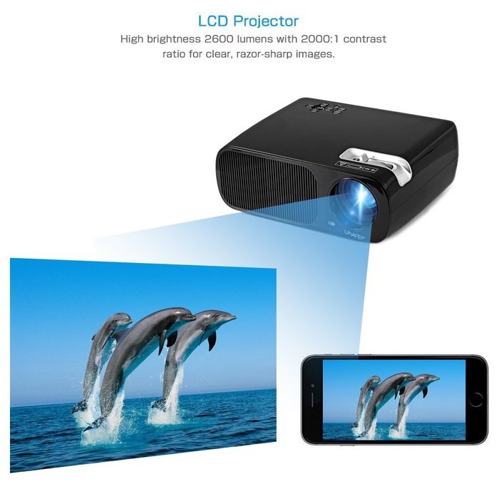 UhAPPy U - 20 LCD Video Projector, 2600 Lumens Home Cinema 5.0 Inch LCD TFT Display 1080P HD 3D (Black) N7