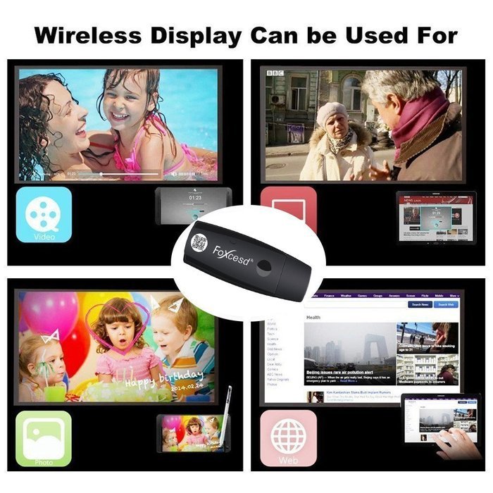 Foxcesd Dongle 1080P Miracast Wireless HDMI Display Adapter Mirroring Streaming Videos, Audio, Picture, Live Camera... N4