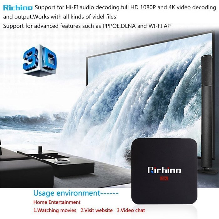 Richino Q2 Pro Android 5.1 TV Box (Amlogic S905 Kodi 16.0 Quad Core 1GB/8GB Wifi, 1080P, 4K Smart Media Player) N3
