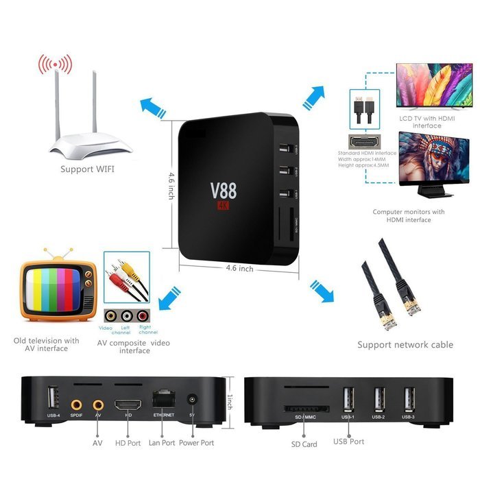 KODI 4K Android Tv Box, 1080P Smart Multimedia Player, Internet Streaming Media Player Rockchip 3229 Quad Core... N4