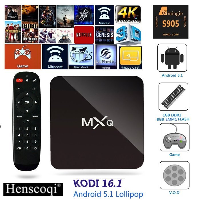 Henscoqi MXQ PRO 4K Android TV Box Amlogic S905 Android 5.1 Lollipop Streaming Media Player 1G+8G Memory 1000M...