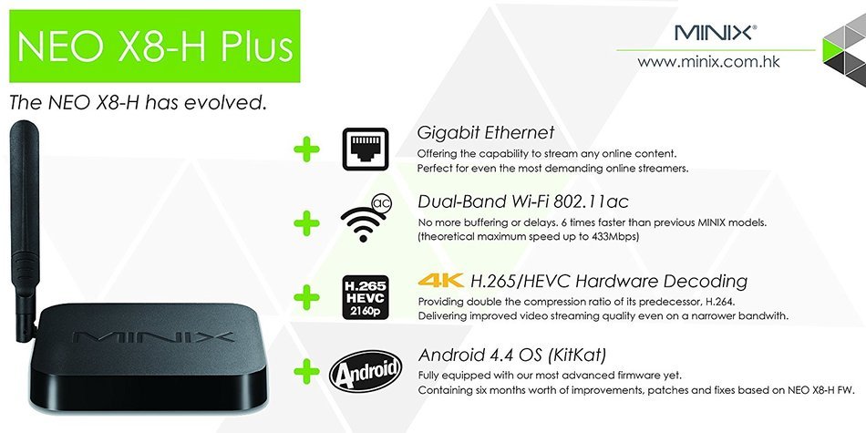 Minix X8H+ (X8H Plus) Smart TV Box Mini PC & Media Streaming Player; Amlogic S812-H Quad-Core CPU; Android 4.4.2... N6