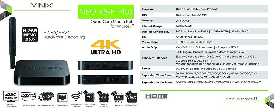 Minix X8H+ (X8H Plus) Smart TV Box Mini PC & Media Streaming Player; Amlogic S812-H Quad-Core CPU; Android 4.4.2... N8