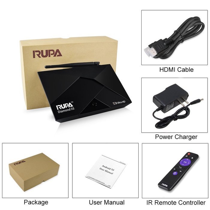 RUPA Diamond R8 Dongle Android 5.1 TV Box RK3368 Octa Core 2G+16G A53 4K Lollipop 2.4/5G Wifi BT KODI 16.1 Fully... N7