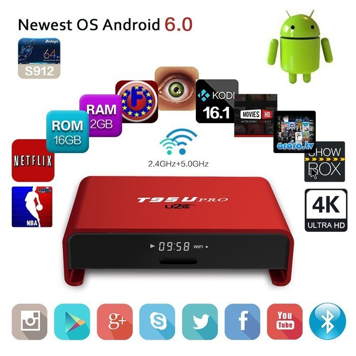 Smart Android 6.0 TV BOX, U2C T95U Pro Kodi 16.1 Amlogic S912 Octa-core 2GB 16GB LAN 100M/1000M with Fully Loaded... N4