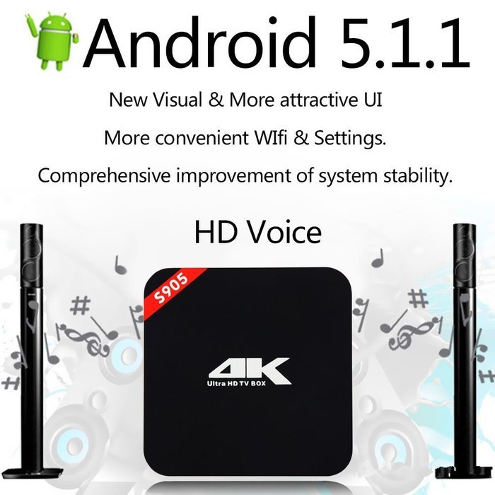 Docooler&reg; 4K UHD TV BOX Smart Android 5.1.1 Amlogic S905 Quad Core 64bit 1GB / 8GB KODI 16.0/ XBMC 4K*2K60fps...