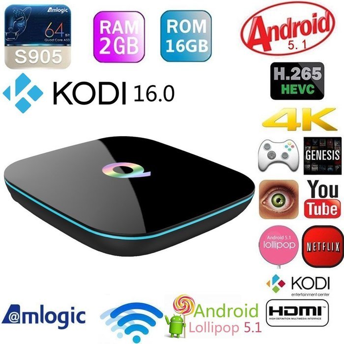 HONGYU&reg; Q-Box Android 5.1 Kodi 16.0 Tv Box Amlogic S905 Quad Core 4K UHD 3D 1000M XBMC Pre-installed 2G/16G 4K...