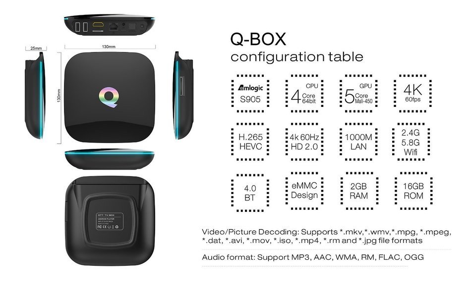 HONGYU&reg; Q-Box Android 5.1 Kodi 16.0 Tv Box Amlogic S905 Quad Core 4K UHD 3D 1000M XBMC Pre-installed 2G/16G 4K... N4
