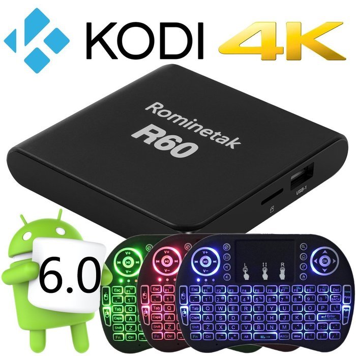Rominetak [Wireless Touchpad Backlit Mini Keyboard] + R60 Android 6.0 OS TV Box 2GB DDR3 RAM 16GB Flash Bluetooth...