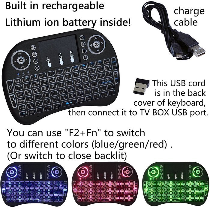 Rominetak [Wireless Touchpad Backlit Mini Keyboard] + R60 Android 6.0 OS TV Box 2GB DDR3 RAM 16GB Flash Bluetooth... N2