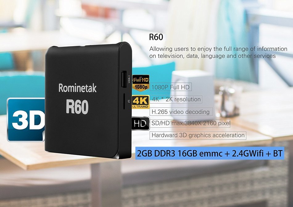 Rominetak [Wireless Touchpad Backlit Mini Keyboard] + R60 Android 6.0 OS TV Box 2GB DDR3 RAM 16GB Flash Bluetooth... N7