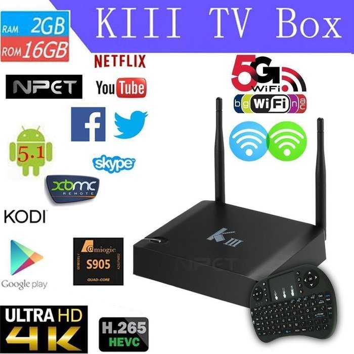 NPET KIII Android 5.1.1 Smart Android TV Box S905 Quad-Core 2G / 16G KODI XBMC Mini PC Media Player with Wireless...