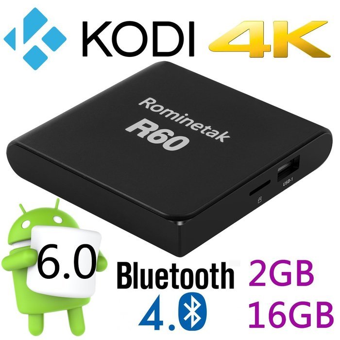 Rominetak R60 Android 6.0 Marshmallow TV Box 2GB DDR3 RAM 16GB emmc Flash Bluetooth 4.0 4K UHD 3D Kodi 16.1 Fully...