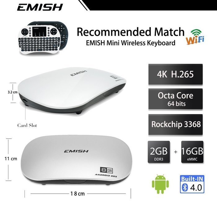 EMISH X810 Andoird Tv Box, Game Player with KODI, 4K2K Rockchip 3368 64Bit Octa Core DDRIII 2GB, EMMC Flash 16GB... N3