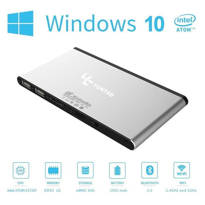 Yuntab GB01 Wintel Mini PC Box Atom Processor Z3735F Quad-core CPU with Windows 10 Ram 2GB EMMC 64GB Bluetooth... N2