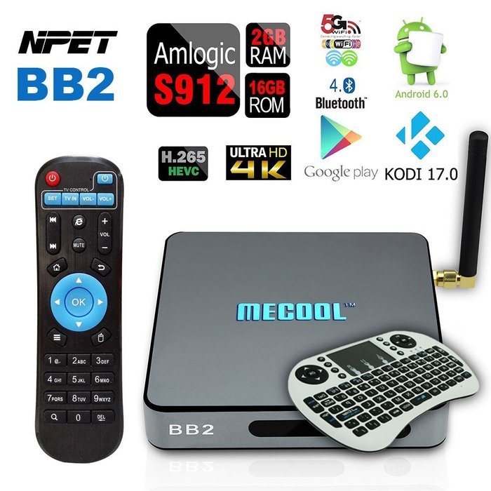 NPET NEW BB2 Amlogic S912 64 Bit Octa Core Android 6.0 Kodi 17.0 TV Box 2GB 16GB Bluetooth 1000M Ethernt Streaming... N3