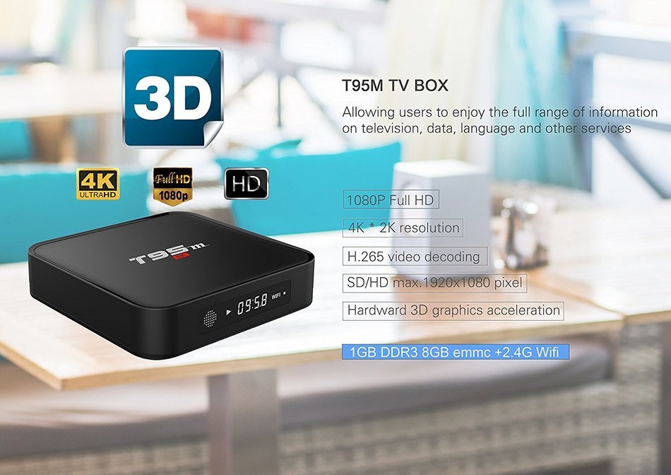 T95M Wifi Android TV Box with Pre Installed Kodi, Quad Core Cortex-A53, 1GB DDR3 RAM and 8GB emmc Flash N4