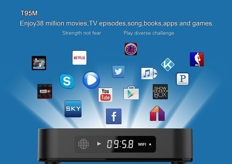 T95M Wifi Android TV Box with Pre Installed Kodi, Quad Core Cortex-A53, 1GB DDR3 RAM and 8GB emmc Flash N5