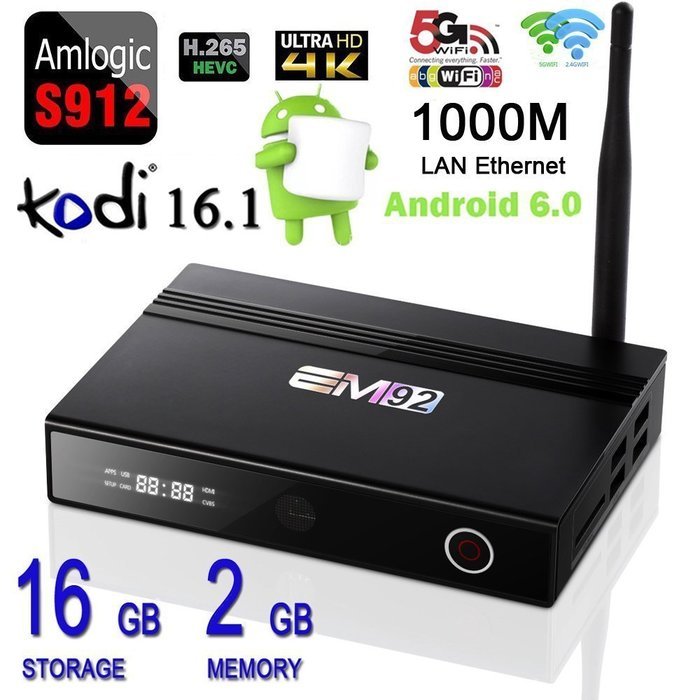 SUPVIN EM92 Android 6.0 Marshmallow 4K TV Box Amlogic S912 Chipset [2G DDR3/16G eMMC] Octo-core Kodi 16.1 Fully...