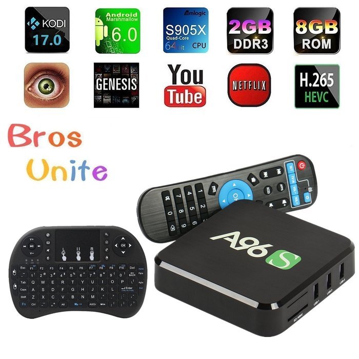 [2017 Free Wireless Mini keyboard]Bros Unite A96S KODI 17.0 Fully Loaded Android TV BOX Amlogic S905X Quad Core...