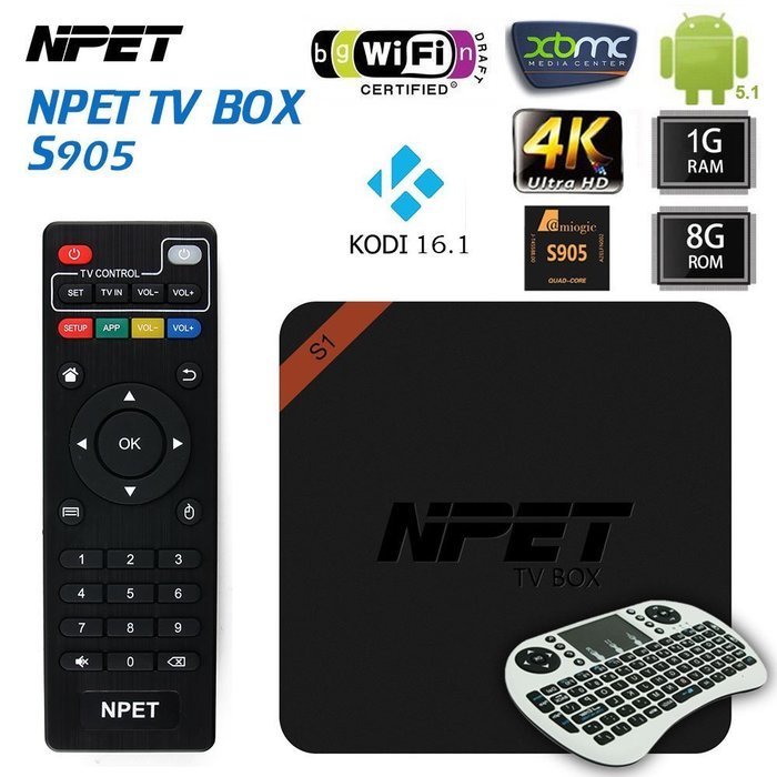 NPET NEW S1 S905 Android 5.1 TV Box Kodi 16.1 Full Loaded 100M Ethernet Streaming Media Player Support Phone Control...