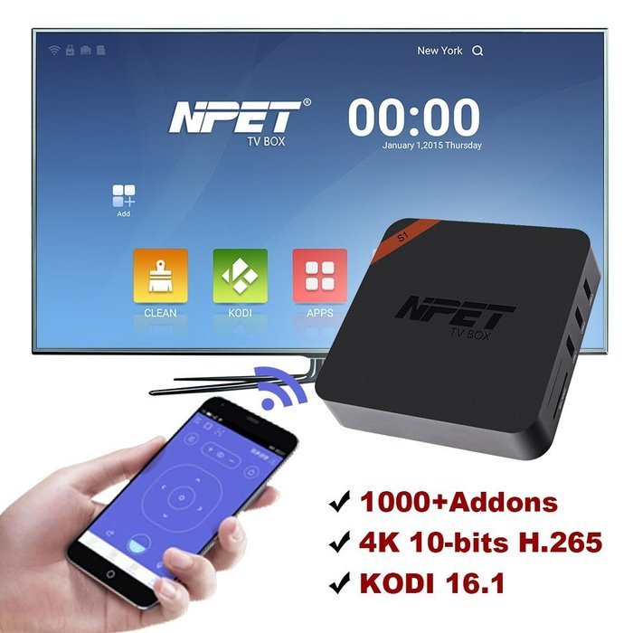 NPET NEW S1 S905 Android 5.1 TV Box Kodi 16.1 Full Loaded 100M Ethernet Streaming Media Player Support Phone Control... N6