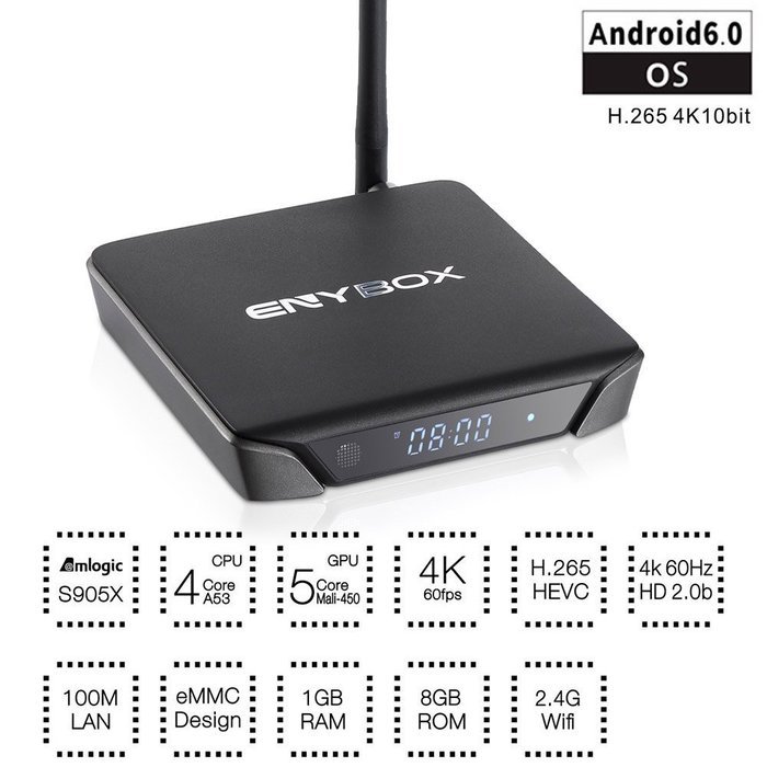 Docooler ENYBOX X1 Android 6.0 TV Box Amlogic S905X Quad Core 64bit 1GB / 8GB KODI16.0 XBMC UHD 4K2K60fps HDMI...