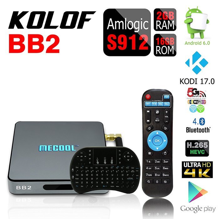 KOLOF BB2 Android 6.0 OTT TV Box Octa Core Amlogic S912 KODI 17.0 2G 16G Streaming Media Player with Black Mini...