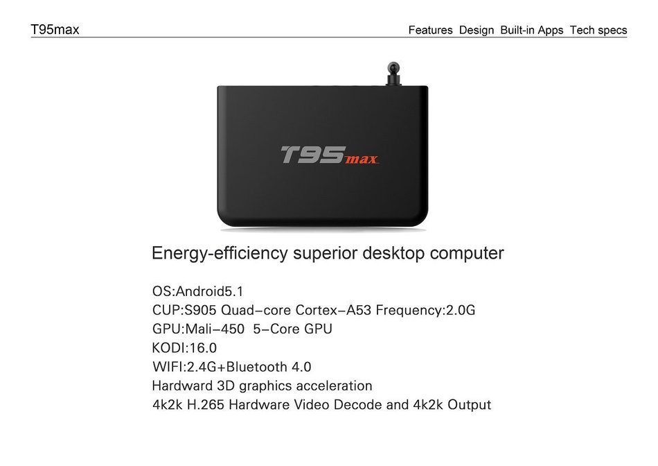 Easytone T95 max Android 5.1 TV Box Amlogic S905 Kodi 16.0 XBMC Pre-installed Quad Core 2GB DDR3 32GB EMMC 2.4G... N13