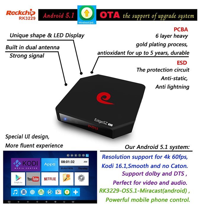 EstgoSZ Android TV Cable Box 2gb Ram 16gb Storage Kodi XBMC in Apps Fully Loaded Easy View TV Channels Free,Live... N8