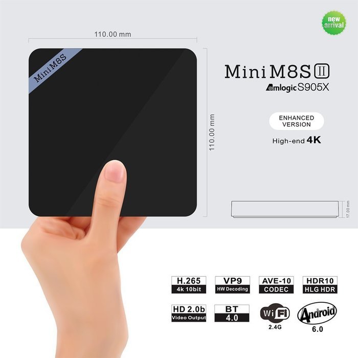 Plater M8SⅡ TV Box Android 6.0 Amlogic S905X Cortex-A53 Quad Core 2GB/8GB 4K HD 100Mbps LAN 2.4G WIFI Streaming... N2