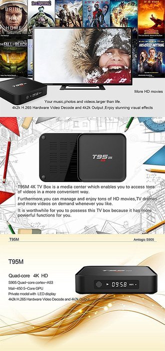 WISEWO T95M Smart TV Box Android 5.1 Amlogic S905X Quad Core KODI/XBMC Fully Loaded 4K2K Mini PC Streaming Media... N21