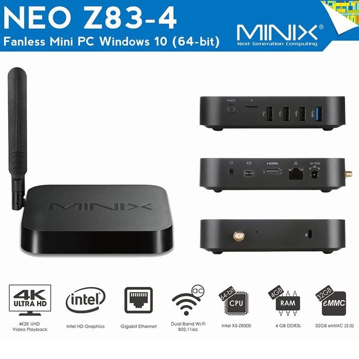 Docooler MINIX NEO Z83-4 Mini PC Windows 10 Intel X5-Z8300 64 Bit 4GB / 32GB Smart TV Box HD Media Player US Plug N2