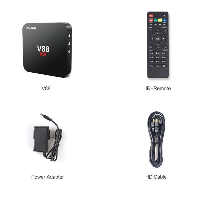 Smart TV Box V88 4K Android 5.1 Holysun Rockchip 3229 1G/8G 4 USB 4K 2K WiFi Full Loaded Quad Core 1.5GHZ KODI... N2