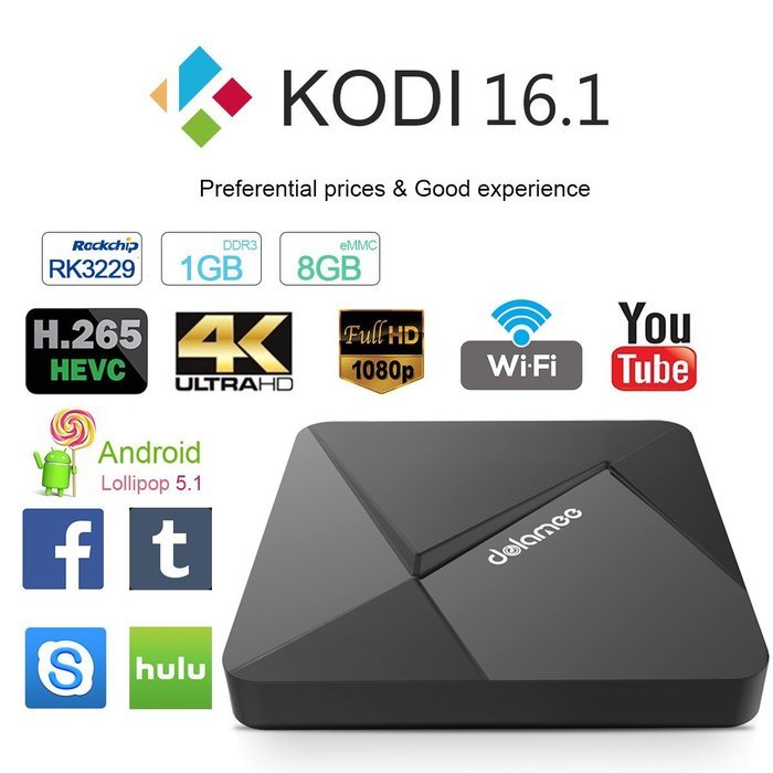 DOLAMEE Android 5.1 TV Box Rockchip RK3229 Quad-core Kodi 16.1 Fully Loaded 1GB RAM 8GB ROM 4K Mini PC Media Player...
