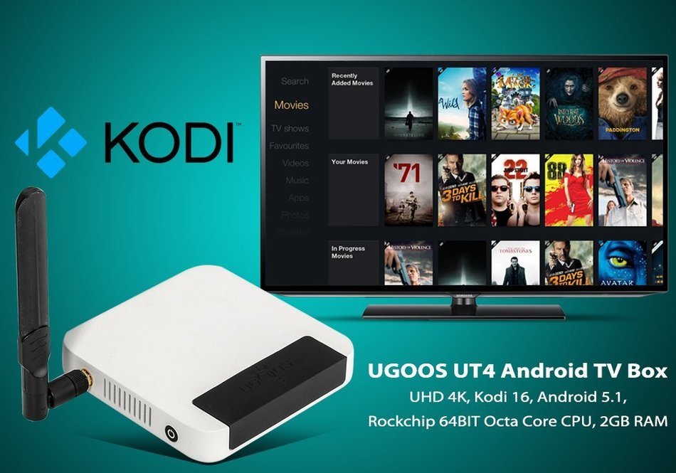 UGOOS UT4 Android TV Box - UHD 4K, Kodi 16, Android 5.1, Rockchip 64BIT Octa Core CPU, 2GB RAM N4