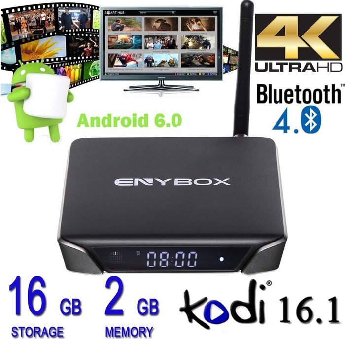 SUPVIN&reg; 2/16GB ENYBOX Android 6.0 TV box 4K Amlogic S905X Quad Core ARM Cortex A53 @2GHz KODI 16.1 Fully loaded...
