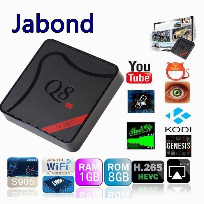 Jabond Q8 Android 5.1 Lollipop Full Loaded Unlocked KODI 16.0 Android Smart TV Box Amlogic S905 Quad Core Mali...