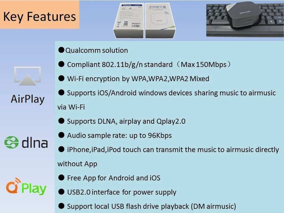 Weekweed&mdash;3rd Generation Wi-Fi Audio Receiver Airmusic P1- AIRPLAY+DNLA+QPLAYER2.0-For APPLE for APPLE (iPhone,... N6