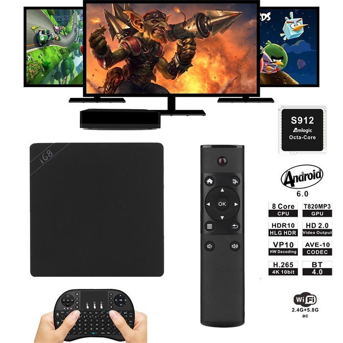 [2017 i68 Kodi Android 6.0 TV Box] Pinwheel Amlogic S912 Octa Core 2GB 16GB Dual Wifi Miracast DLNA 4K Smart Set... N8